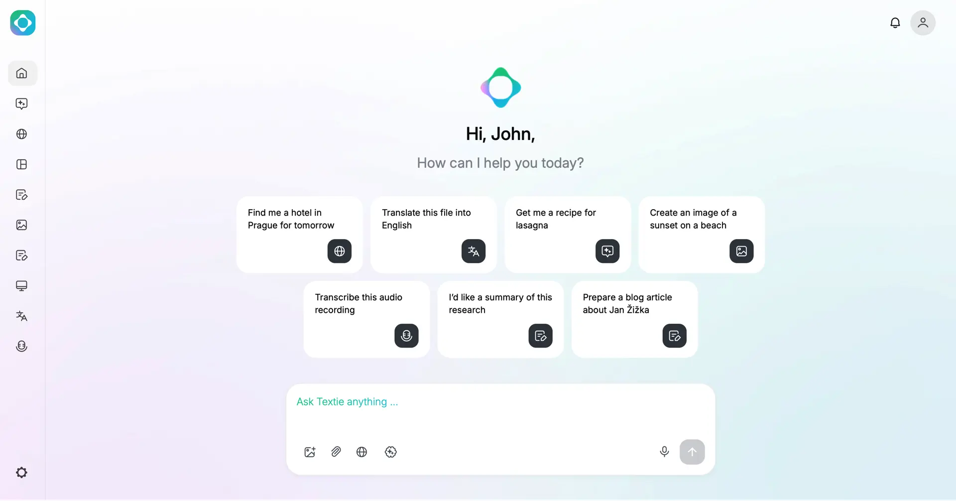 Dashboard of Textie AI